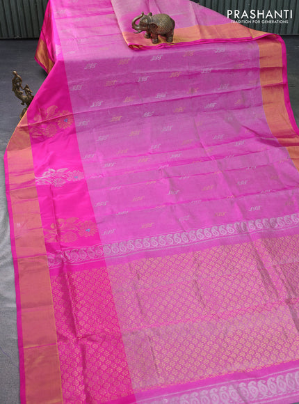 Pure uppada tissue silk saree pink with silver & gold zari woven buttas and zari woven border