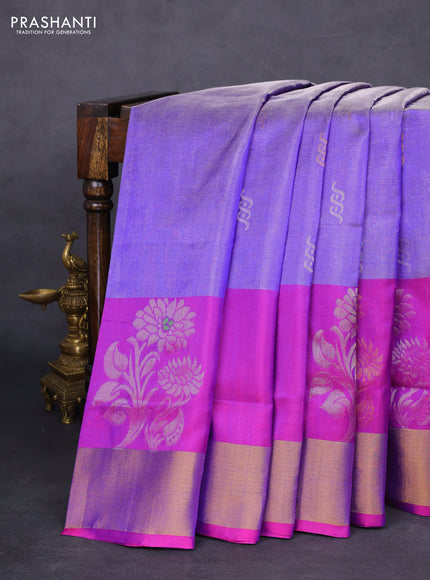 Pure uppada tissue silk saree blue and purple with silver & gold zari woven buttas and zari woven border