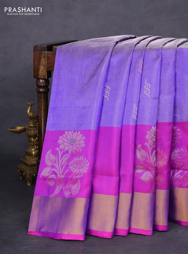Pure uppada tissue silk saree blue and purple with silver & gold zari woven buttas and zari woven border