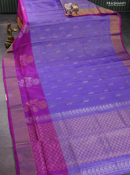 Pure uppada tissue silk saree blue and purple with silver & gold zari woven buttas and zari woven border