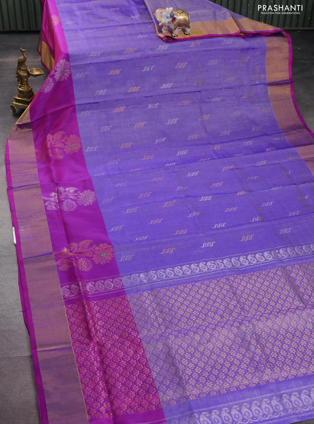 Pure uppada tissue silk saree blue and purple with silver & gold zari woven buttas and zari woven border