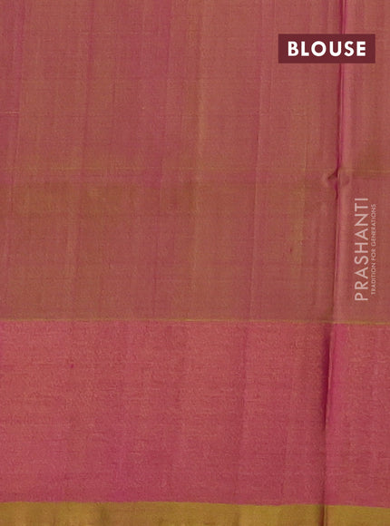 Pure uppada silk saree dual shade of pinkish orange and dual shade of yellow with silver & gold zari woven buttas and long zari woven butta border