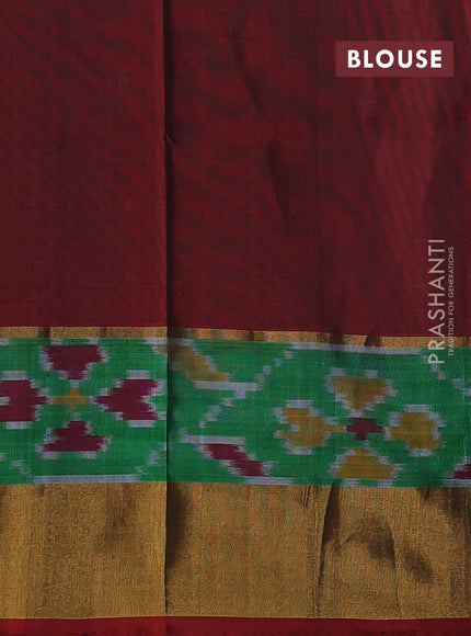 Pure uppada silk saree black and maroon with silver & gold zari woven buttas and ikat style zari woven border
