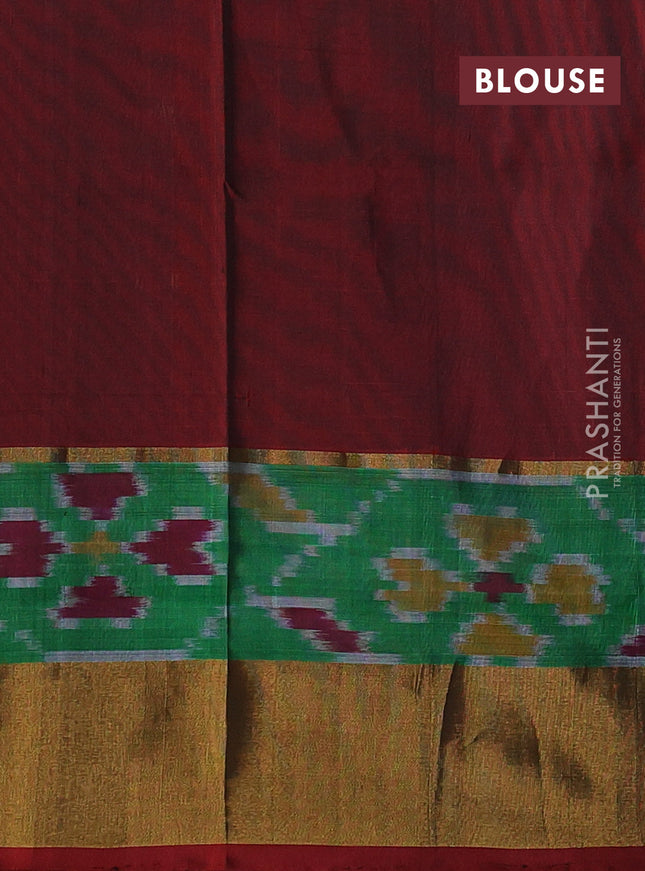Pure uppada silk saree black and maroon with silver & gold zari woven buttas and ikat style zari woven border
