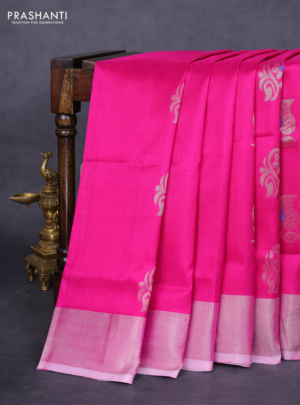 Pure uppada silk saree magenat pink with silver zari woven buttas and silver zari woven border