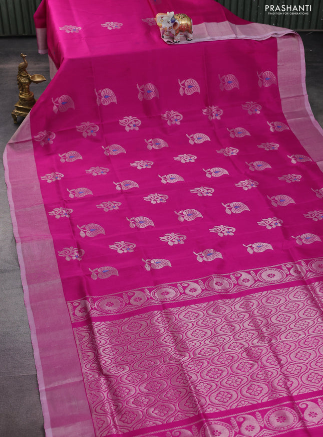 Pure uppada silk saree magenat pink with silver zari woven buttas and silver zari woven border