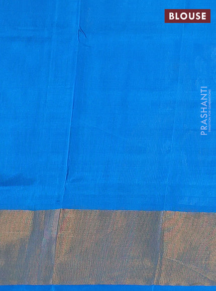 Pure uppada silk saree dark blue and cs blue with silver & gold zari woven buttas and peacock design zari woven border