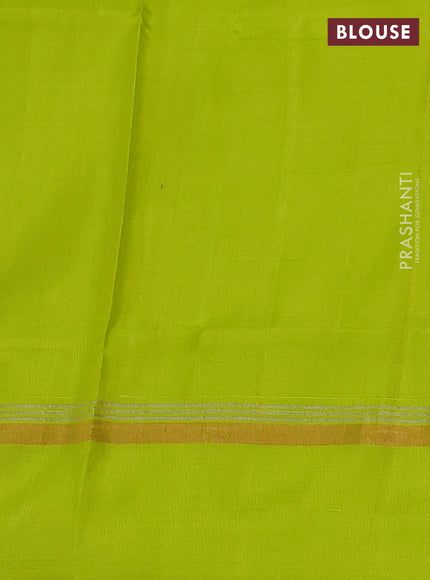 Pure uppada silk saree fluorescent green with silver & gold leaf zari buttas and zari woven simple border
