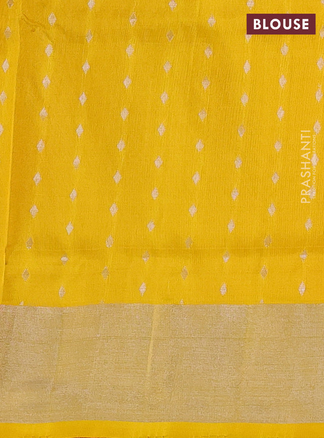 Pure uppada silk saree pink and mustard yellow with allover silver zari woven floral buttas and silver zari woven border