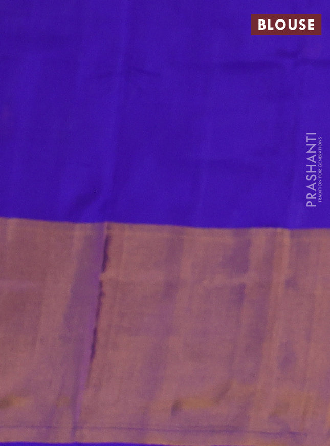 Pure uppada silk saree dual shade of greenish blue and blue with silver & gold zari woven buttas and long zari woven border