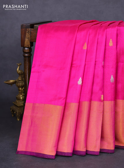 Pure uppada silk saree pink and black with silver & gold zari woven buttas and long zari woven border