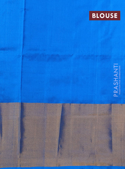Pure uppada silk saree dark blue and cs blue with silver & gold zari woven buttas and long zari woven border