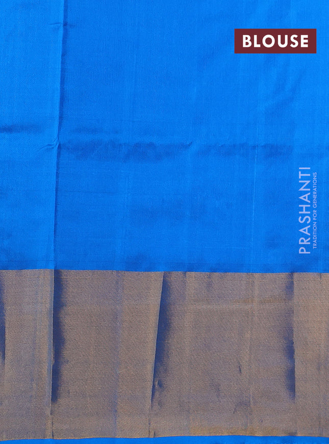 Pure uppada silk saree dark blue and cs blue with silver & gold zari woven buttas and long zari woven border