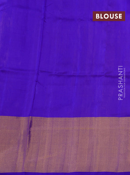 Pure uppada silk saree yellow and blue with silver & gold zari woven buttas and long zari woven border