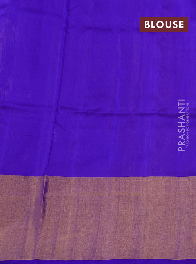 Pure uppada silk saree yellow and blue with silver & gold zari woven buttas and long zari woven border