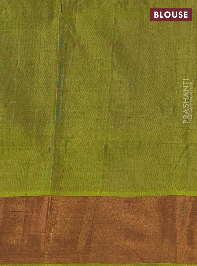 Pure uppada silk saree jamun shade and light green with allover silver & gold zari weaves and zari woven border