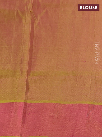 Pure uppada silk saree magenta pink and dual shade of lime green with allover silver & gold zari weaves and zari woven border