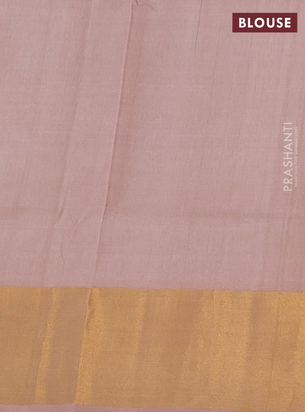 Pure uppada silk saree pastel blue and pastel brown with allover silver & gold zari weaves and zari woven border