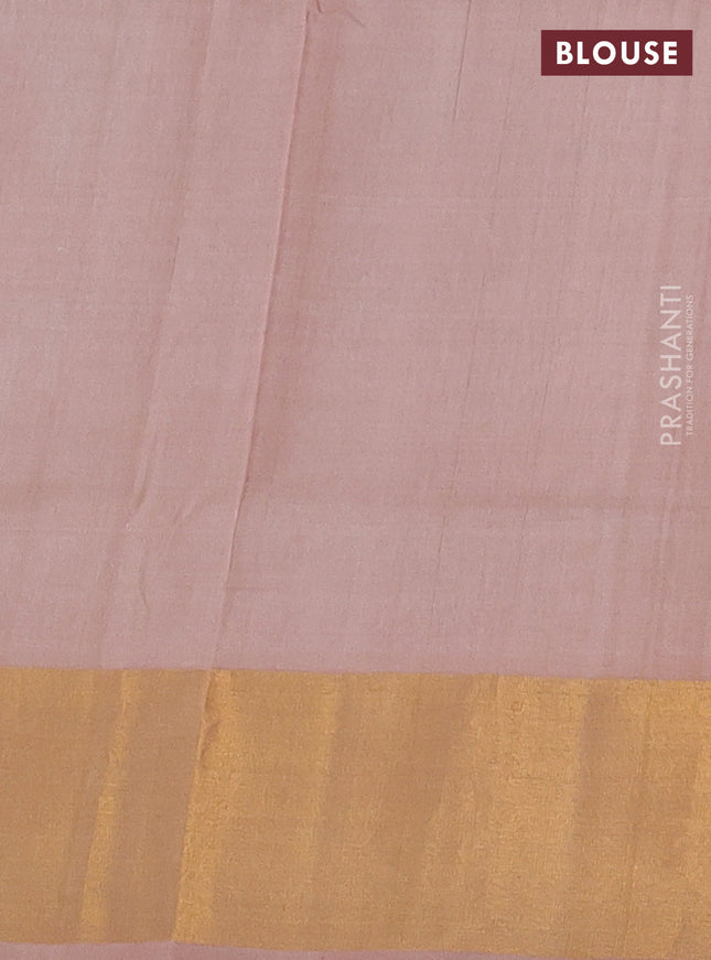 Pure uppada silk saree pastel blue and pastel brown with allover silver & gold zari weaves and zari woven border