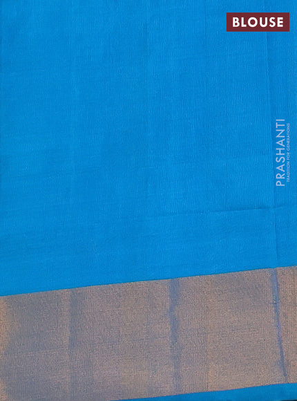 Pure uppada silk saree navy blue and teal blue with allover silver & gold zari weaves and zari woven border