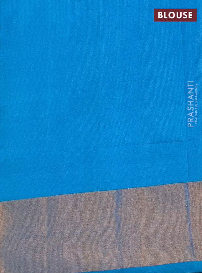 Pure uppada silk saree navy blue and teal blue with allover silver & gold zari weaves and zari woven border