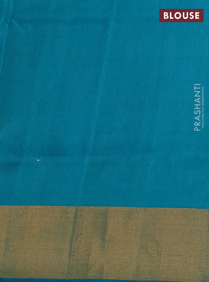 Pure uppada silk saree pastel peach and teal blue with allover silver & gold zari weaves and zari woven border