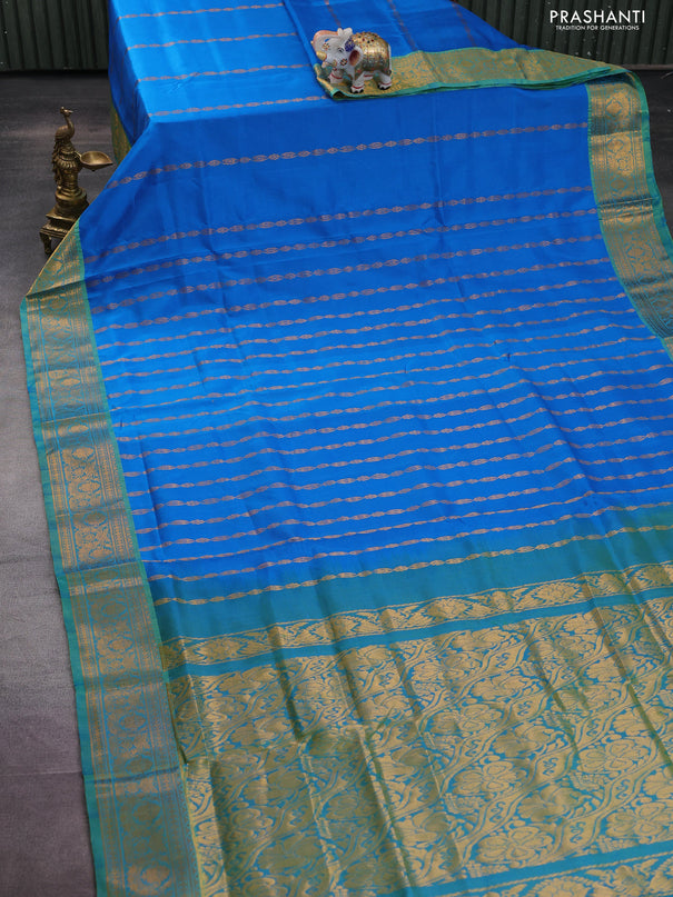 Pure uppada silk saree cs blue and dual shade of green with allover zari weaves and zari woven border