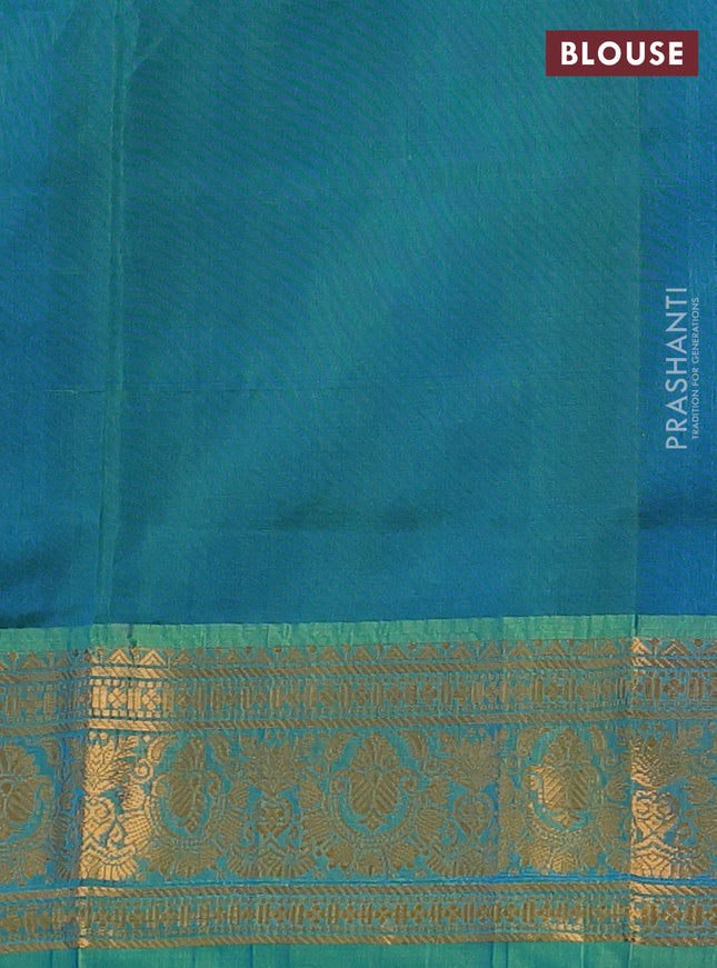 Pure uppada silk saree cs blue and dual shade of green with allover zari weaves and zari woven border