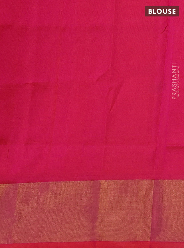 Pure uppada silk saree pink and dual shade of orange with silver & gold zari woven buttas and zari woven border
