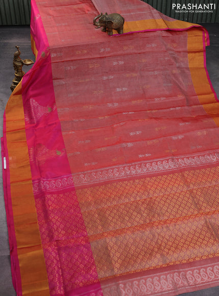 Pure uppada tissue silk saree red and pink with silver & gold zari woven buttas and zari woven border
