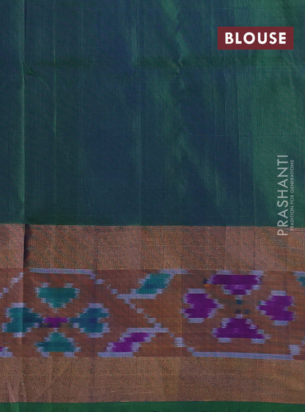 Pure uppada silk saree navy blue and green with silver & gold zari woven butta weaves and ikat design zari woven border