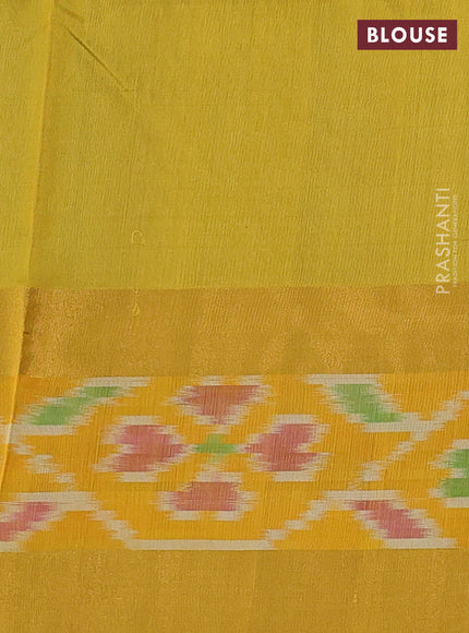 Pure uppada silk saree cs blue and yellow with silver & gold zari woven butta weaves and ikat design zari woven border