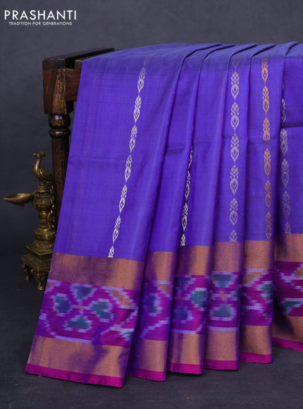 Pure uppada silk saree blue and pink with silver & gold zari woven butta weaves and ikat design zari woven border