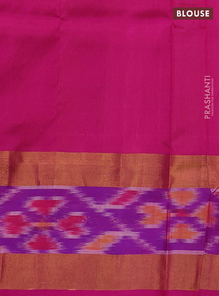 Pure uppada silk saree mustard yellow and pink with silver & gold zari woven butta weaves and ikat design zari woven border