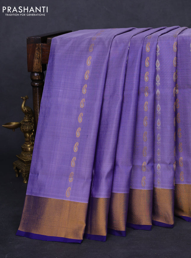 Pure uppada silk saree pastel blue and blue with silver & gold zari woven butta weaves and zari woven border