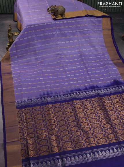 Pure uppada silk saree pastel blue and blue with silver & gold zari woven butta weaves and zari woven border