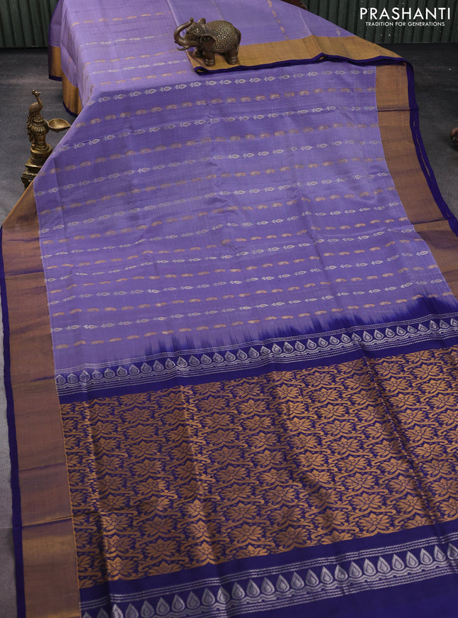 Pure uppada silk saree pastel blue and blue with silver & gold zari woven butta weaves and zari woven border
