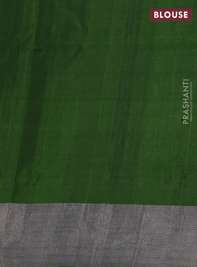 Pure uppada silk saree dark blue and light green with allover silver zari woven paisley buttas and long floral design zari woven border