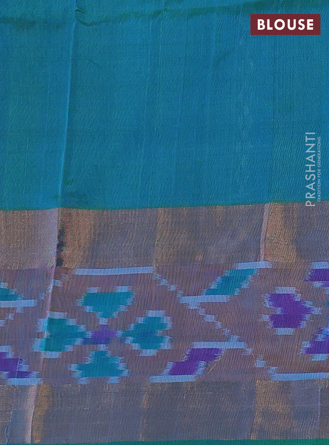Pure uppada silk saree purple and green with allover silver & gold zari weaves and zari woven ikat style border