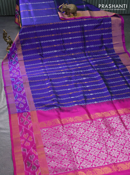 Pure uppada silk saree blue and pink with allover silver & gold zari weaves and zari woven ikat style border