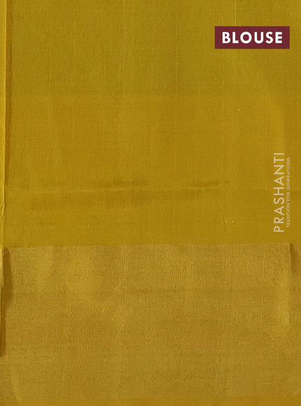 Pure uppada silk saree dark green and mustard yellow with silver & gold zari woven buttas and zari woven border