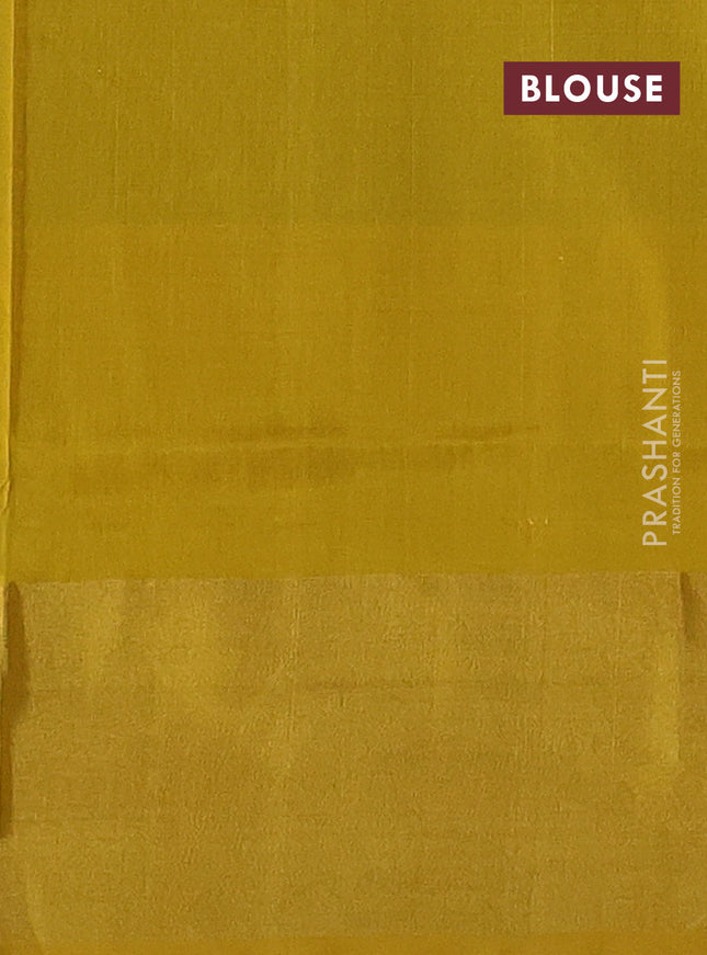 Pure uppada silk saree dark green and mustard yellow with silver & gold zari woven buttas and zari woven border