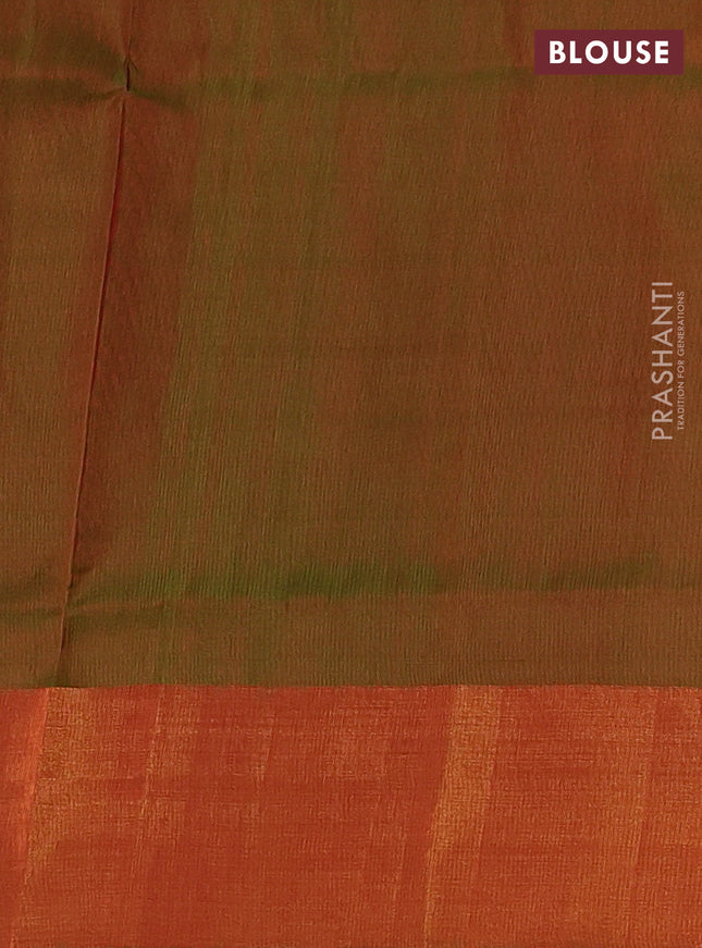 Pure uppada silk saree red and dual shade of green with silver & gold zari woven buttas and zari woven border