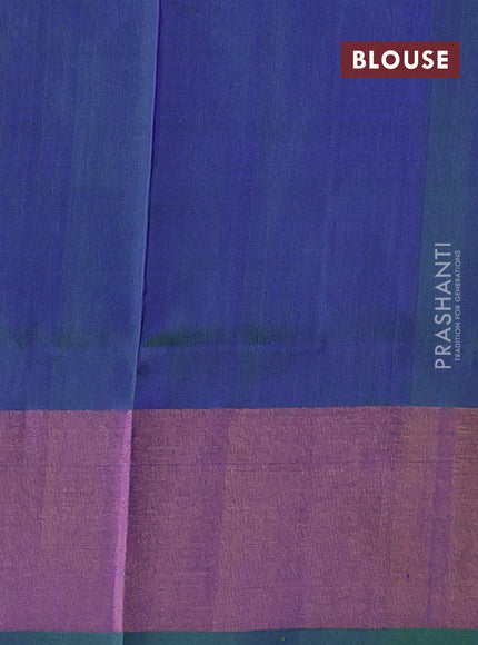 Pure uppada silk saree blue and dual shade of green with silver & gold zari woven buttas and zari woven border
