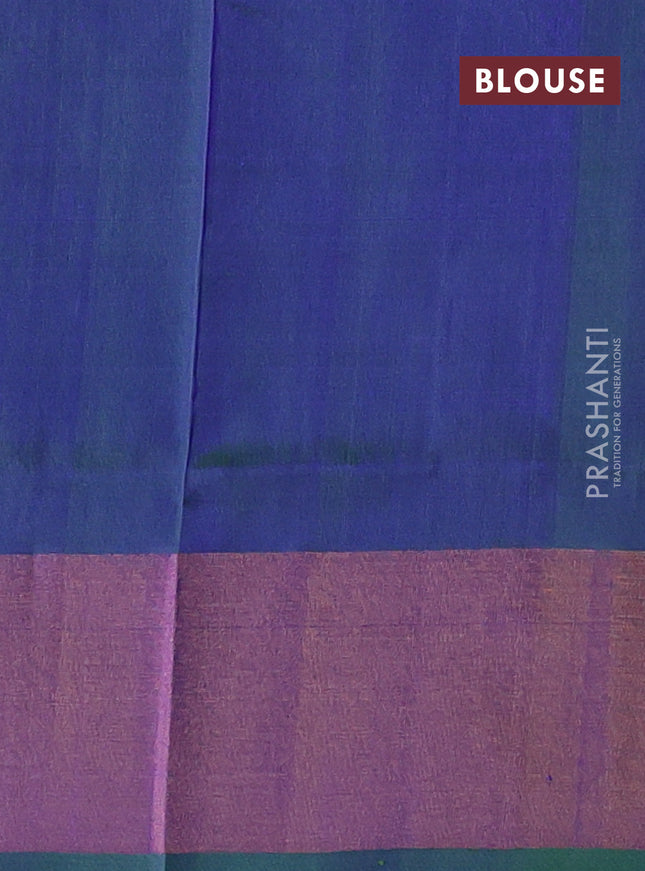 Pure uppada silk saree blue and dual shade of green with silver & gold zari woven buttas and zari woven border