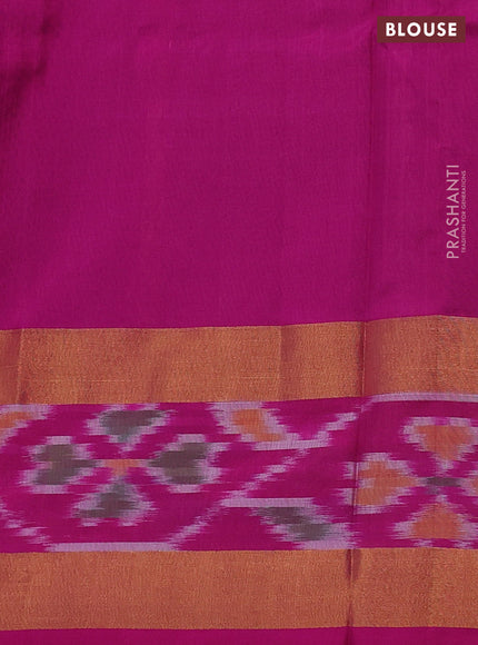 Pure uppada silk saree green and magenta pink with allover silver & gold zari weaves and zari woven ikat style border