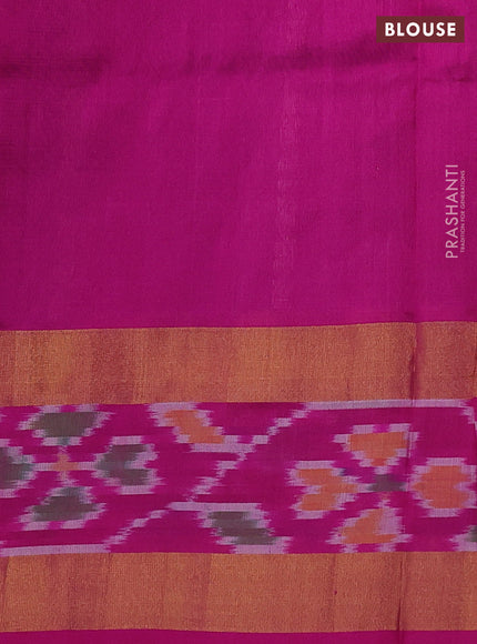 Pure uppada silk saree dark grey and magenta pink with allover silver & gold zari weaves and zari woven ikat style border