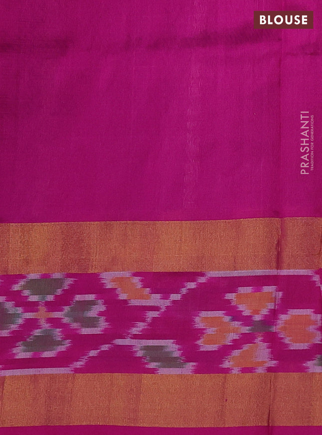 Pure uppada silk saree dark grey and magenta pink with allover silver & gold zari weaves and zari woven ikat style border
