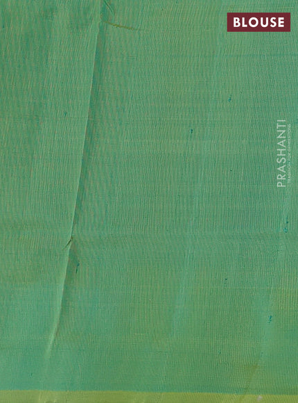 Pure uppada silk saree teal blue and dual shade of light green with silver & gold zari woven coin buttas and simple border