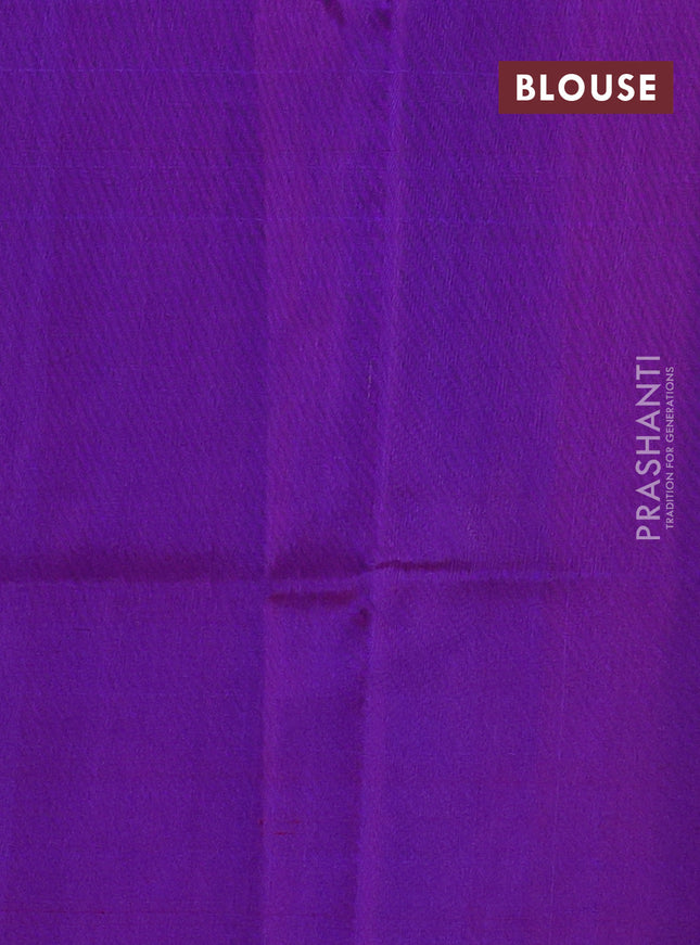 Pure uppada silk saree dual shade of bluish green and purple with silver & gold zari woven coin buttas and simple border
